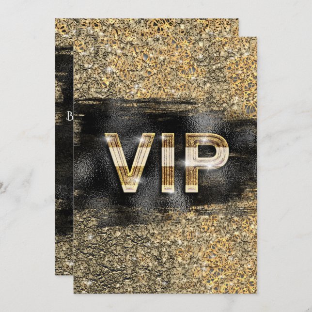 Gold & Black Glam Chic Club VIP Party Invitations (Front/Back)