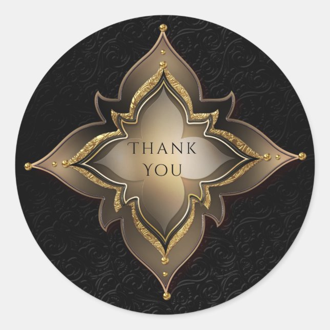 Gold & Black Glam Exotic Flower Party Favour Classic Round Sticker (Front)