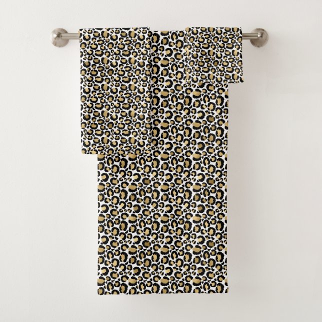 Gold Black Glam Leopard Print Bath Towel Set (Insitu)