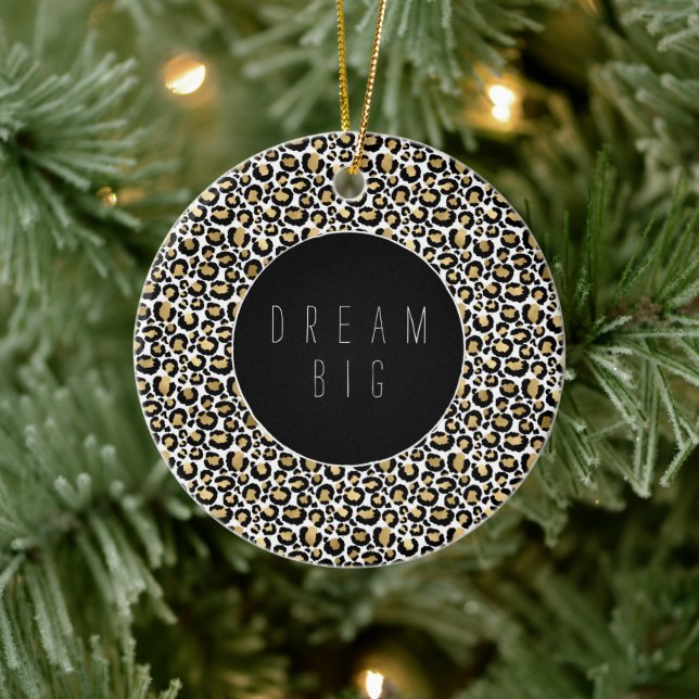Gold Black Glam Leopard Print Ceramic Ornament (Tree)