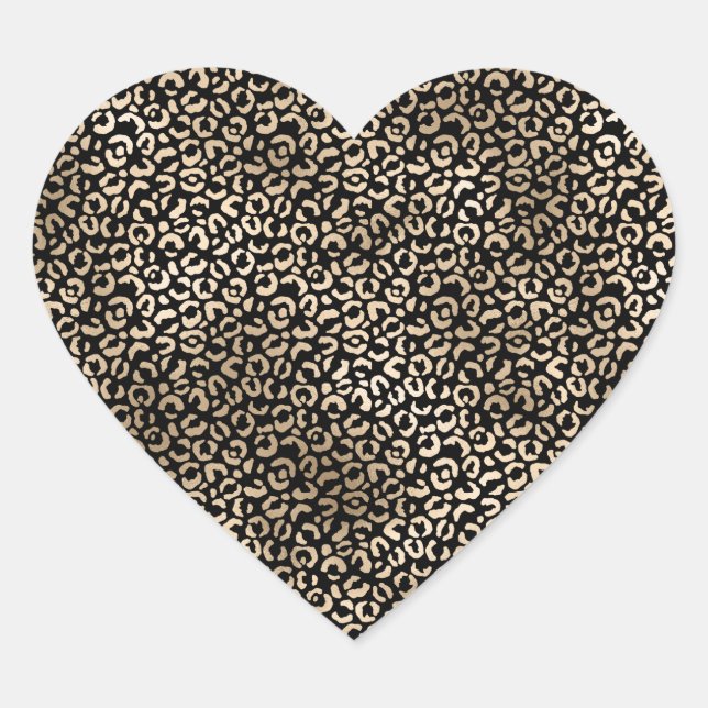 Gold Black Glam Leopard Print Heart Sticker (Front)