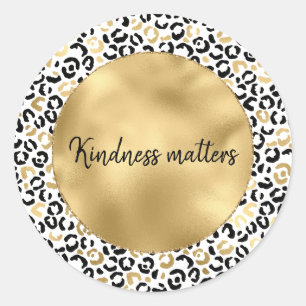 Gold Black Glam Leopard Print personalized Classic Round Sticker
