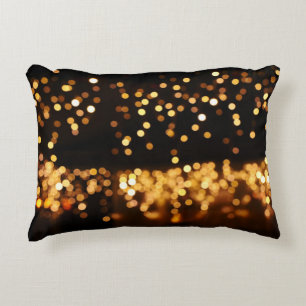Gold Black Glitter: Abstract De-focused Background Decorative Cushion