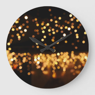 Gold Black Glitter: Abstract De-focused Background Large Clock