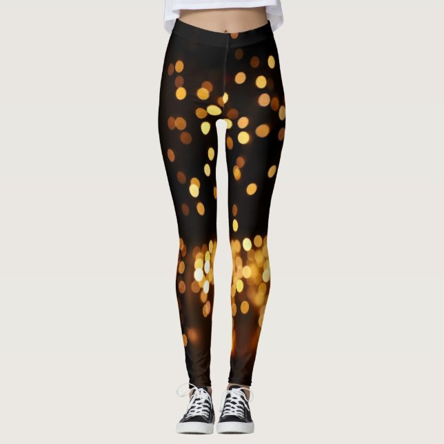 Gold Black Glitter: Abstract De-focused Background Leggings (Front)