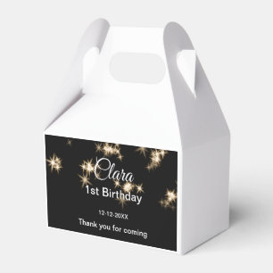 Gold black glitter add name birthday date year tex favour box