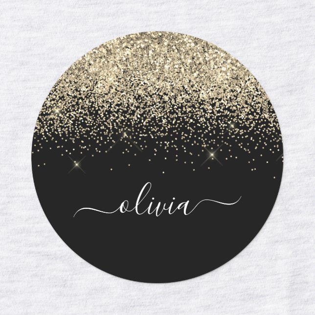 Gold Black Glitter Chic Monogram Name (Design 1)