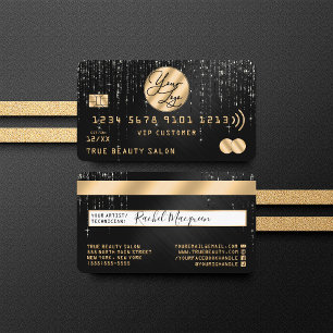 Gold Black Glitter Drips Logo Credit  Business Card