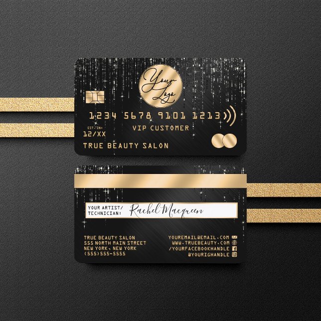 Gold Black Glitter Drips Logo Credit  Business Card (Creator Uploaded)