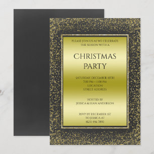Gold & Black Glitter Framed Christmas Party Invitation