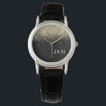 Gold Black Glitter Girly Monogram Initials Watch<br><div class="desc">Black and Gold Sparkle Glitter Monogram Name Watch. This makes the perfect graduation,  birthday,  wedding,  bridal shower,  anniversary,  baby shower or bachelorette party gift for someone that loves glam luxury and chic styles.</div>