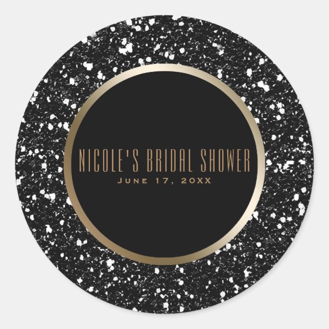 Gold & Black Glitter Glam Elegant Wedding Favour Classic Round Sticker (Front)