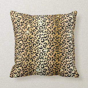 Gold & Black Glitter Glam Leopard Spots Print Cushion