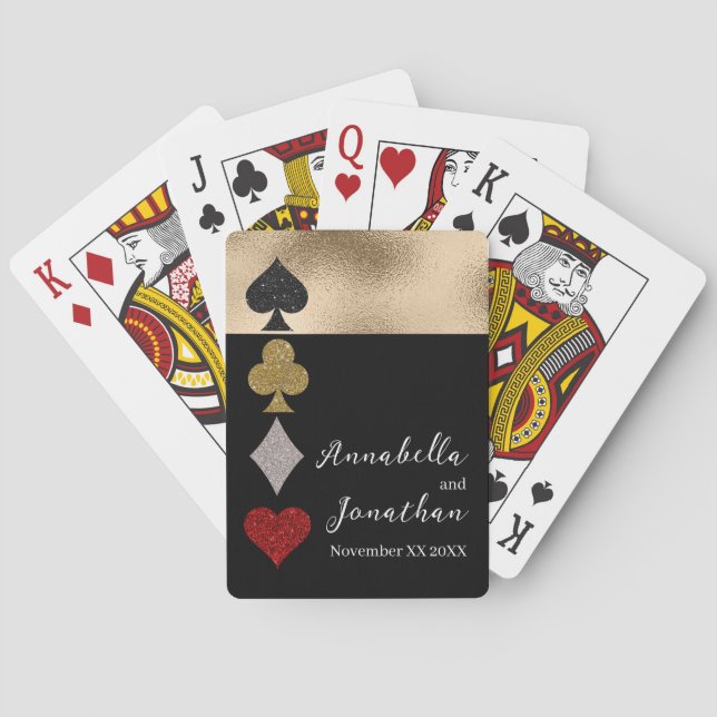 Gold & Black Glitter Las Vegas Casino Wedding Playing Cards (Back)