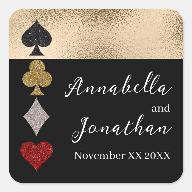 Gold & Black Glitter Las Vegas Casino Wedding Square Sticker (Front)