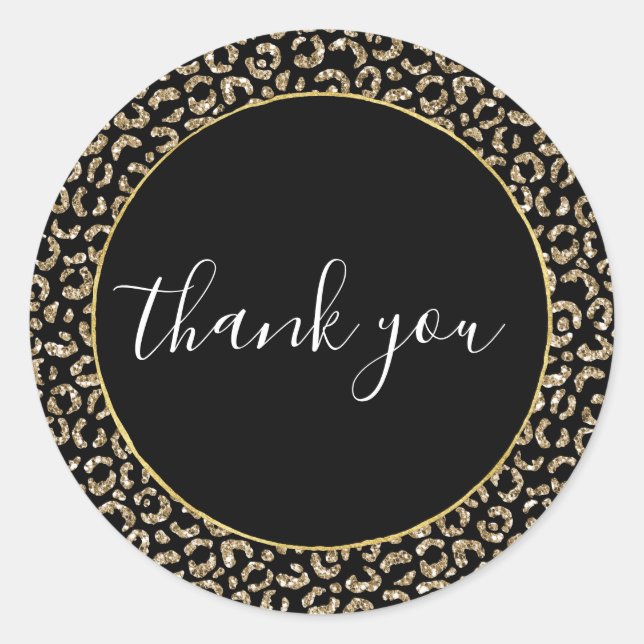 Gold Black Glitter Leopard Print Thank you   Classic Round Sticker (Front)