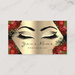 Gold Black Glitter Makeup Artist Lash Floral Roses Business Card