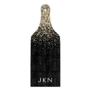 Gold Black Glitter Monogram Initials Monogram Cutting Board
