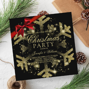 Gold Black Glitter & Ribbon   Xmas Holiday Party Invitation