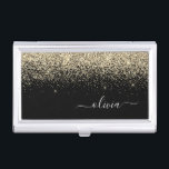 Gold Black Glitter Script Monogram Girly Name Business Card Holder<br><div class="desc">Black and Gold Sparkle Glitter Script Monogram Name Business Card Holder. This makes the perfect sweet 16 birthday,  wedding,  bridal shower,  anniversary,  baby shower or bachelorette party gift for someone that loves glam luxury and chic styles.</div>
