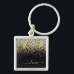 Gold Black Glitter Script Monogram Girly Name Key Ring<br><div class="desc">Gold and Black Sparkle Glitter Script Monogram Name Keychains (Key Chain). This makes the perfect sweet 16 birthday,  wedding,  bridal shower,  anniversary,  baby shower or bachelorette party gift for someone that loves glam luxury and chic styles.</div>
