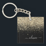 Gold Black Glitter Script Monogram Girly Name Key Ring<br><div class="desc">Black and Gold Faux Foil Sparkle Glitter Script Monogram Name Keychain. This makes the perfect sweet 16 birthday,  wedding,  bridal shower,  anniversary,  baby shower or bachelorette party gift for someone that loves glam luxury and chic styles.</div>