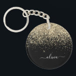 Gold Black Glitter Script Monogram Girly Name Key Ring<br><div class="desc">Gold and Black Sparkle Glitter Script Monogram Name Keychain. This makes the perfect sweet 16 birthday,  wedding,  bridal shower,  anniversary,  baby shower or bachelorette party gift for someone that loves glam luxury and chic styles.</div>