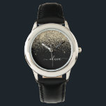 Gold Black Glitter Script Monogram Girly Name Watch<br><div class="desc">Black and Gold Sparkle Glitter Script Monogram Name Watch. This makes the perfect sweet 16 birthday,  wedding,  bridal shower,  anniversary,  baby shower or bachelorette party gift for someone that loves glam luxury and chic styles.</div>