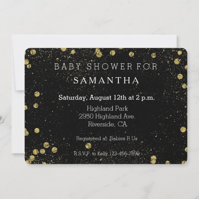 Gold Black Glittery Confetti Dots baby shower Invitation (Front)