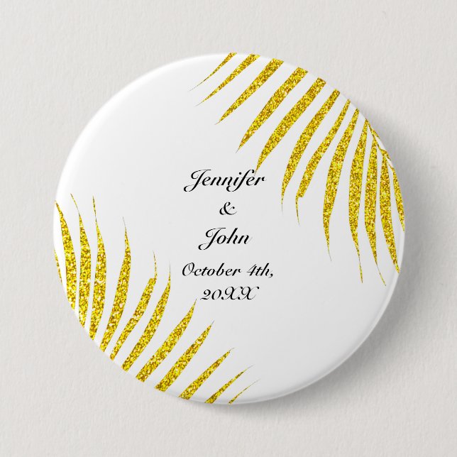 Gold Black Glittery Palm Leaf Tropical Wedding 7.5 Cm Round Badge (Front)