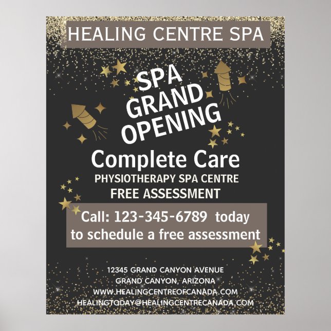 Gold Black Glittery Physio Centre Grand Opening  Poster (Front)