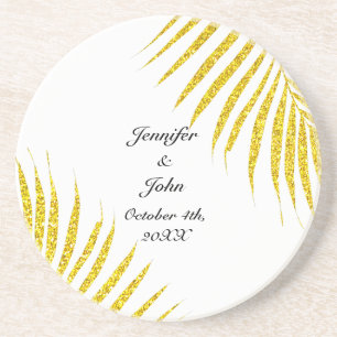 Gold Black Glittery Wedding Gift Favour Palm Leaf Coaster
