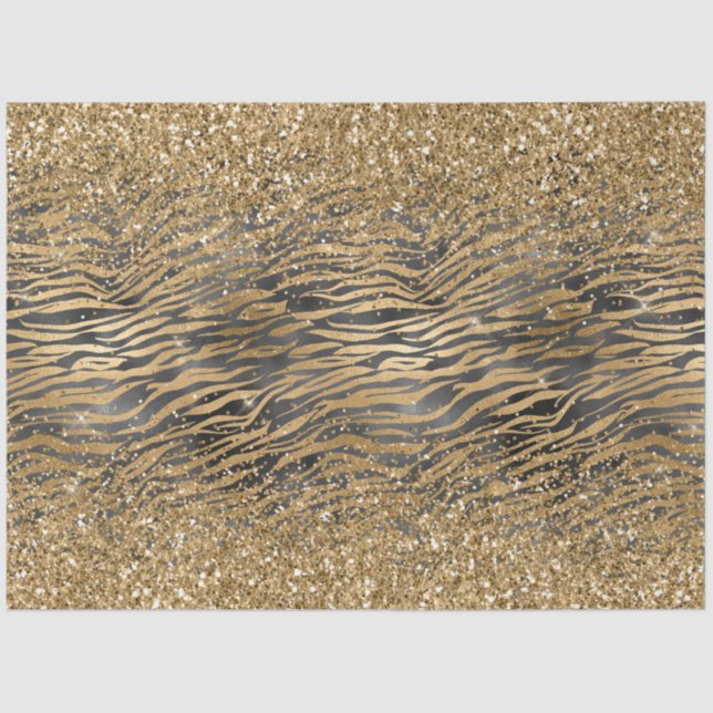 Gold Black Glitzy Glitter Sparkle Zebra Print Tissue Paper (Front)