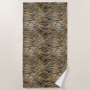 Gold Black Glitzy Sparkle Zebra Print Beach Towel