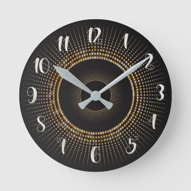 Gold & Black Gold Rays Modern Glam Art Custom Round Clock (Front)