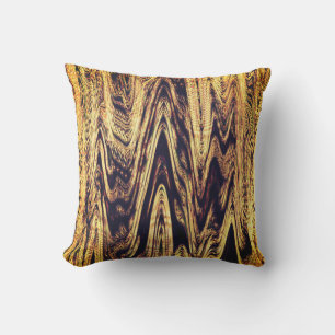 Gold Black Golden Wave Patterns Abstract Glittery Cushion