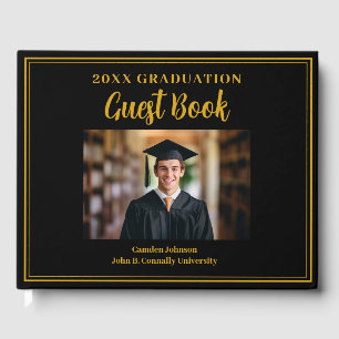 Gold Black Graduate Photo Formal Graduation Party Guest Book