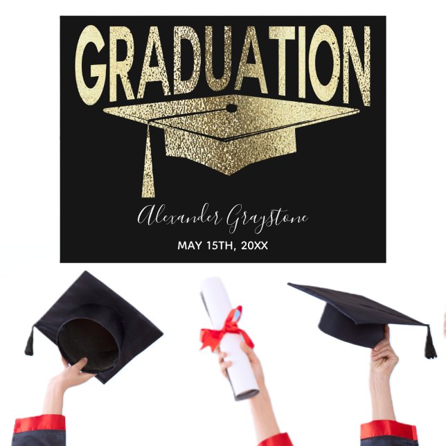 Gold Black Graduation Cap Save The Date Celebratio Postcard (Creator Uploaded)