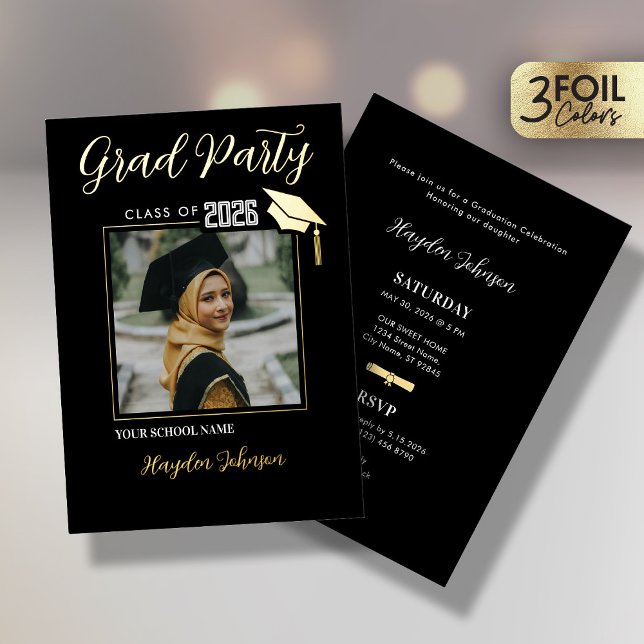 Gold & Black Graduation Party Foil Invitation (Creator Uploaded)