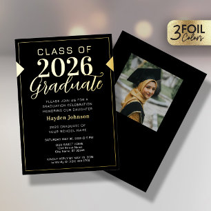 Gold & Black Graduation Party Foil Invitation