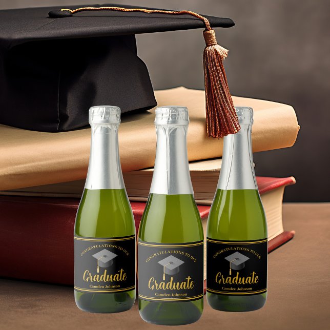 Gold Black Graduation Party Formal Graduate Mini Sparkling Wine Label (Creator Uploaded)
