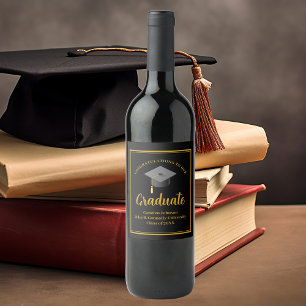 Gold Black Graduation Party Formal Graduate Wine Label