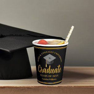 Gold Black Graduation Party Personalised Formal Paper Cups