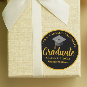 Gold Black Graduation Party Personalised Graduate Classic Round Sticker