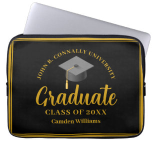 Gold Black Graduation Personalised 2024 Graduate  Laptop Sleeve