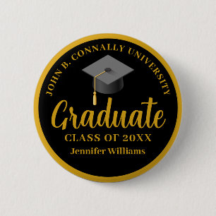 Gold Black Graduation Personalised 2025 Graduate 6 Cm Round Badge