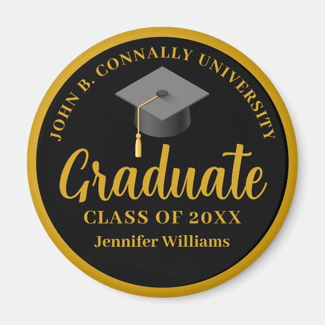 Gold Black Graduation Personalised 2025 Graduate Magnet (Front)