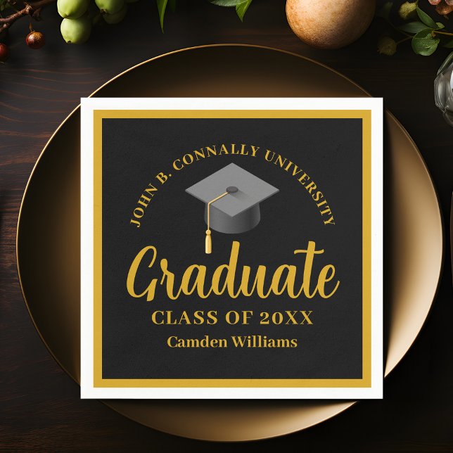 Gold Black Graduation Personalised Formal Party Napkin (Creator Uploaded)