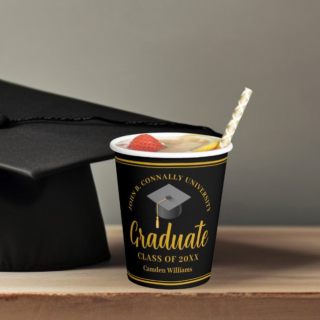 Gold Black Graduation Personalised Formal Party Paper Cups (Creator Uploaded)