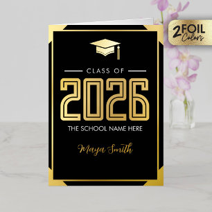 Gold Black Graduation Real Foil Greeting Card
